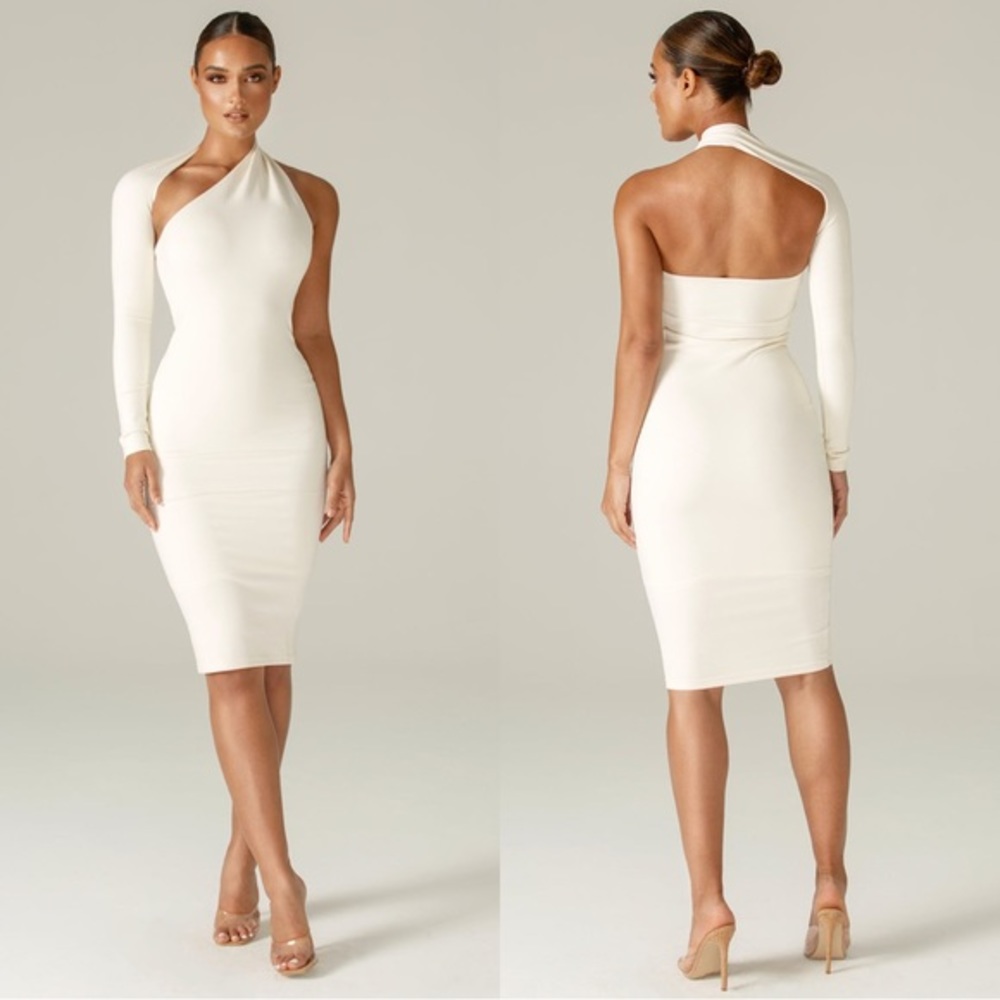 ALIEVA DASHA MODERN DRESS (OFF WHITE) One Sleeve Midi